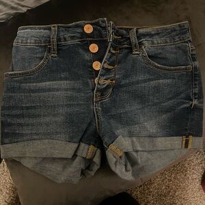 PacSun Dark Blue Jean Shorts with Button Detail